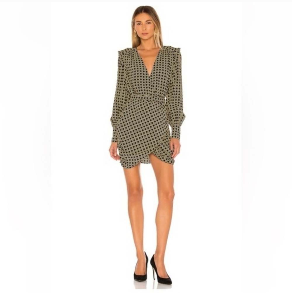 L'Academie Joyce Revolve Black and Cream Long Sleeve Dress, Viscose/ Rayon